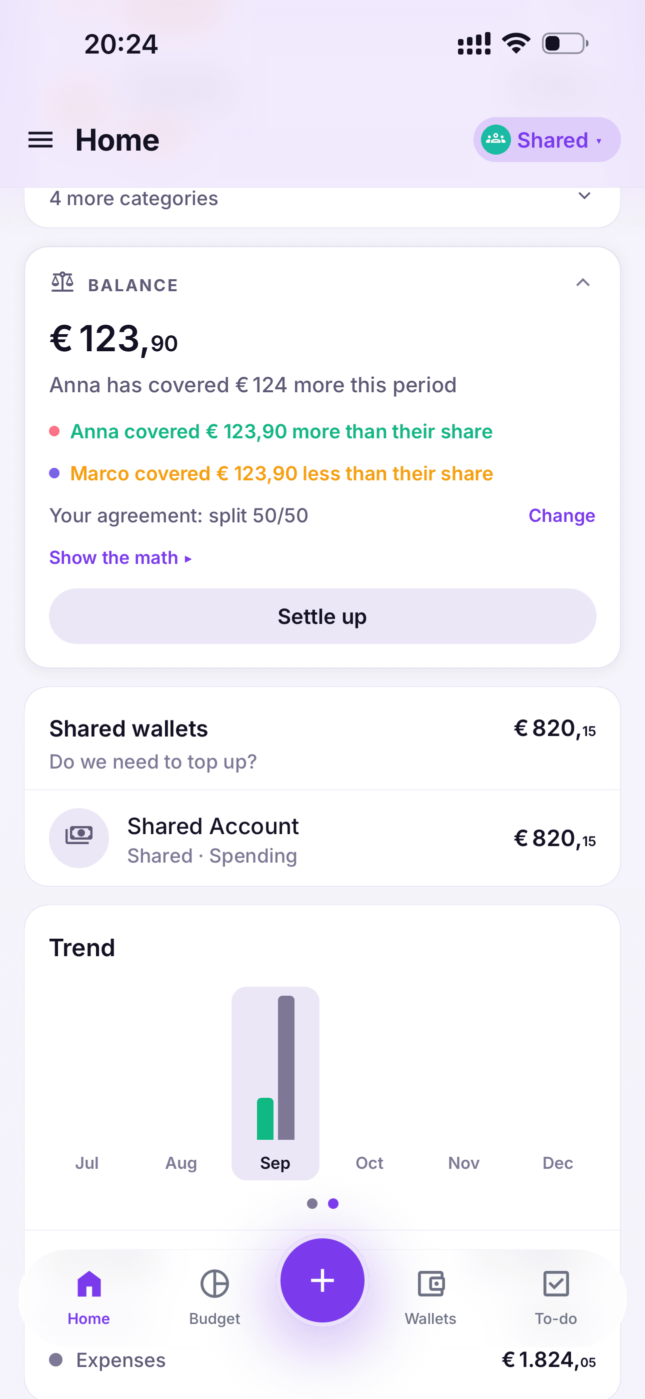 Balance / settle-up screen