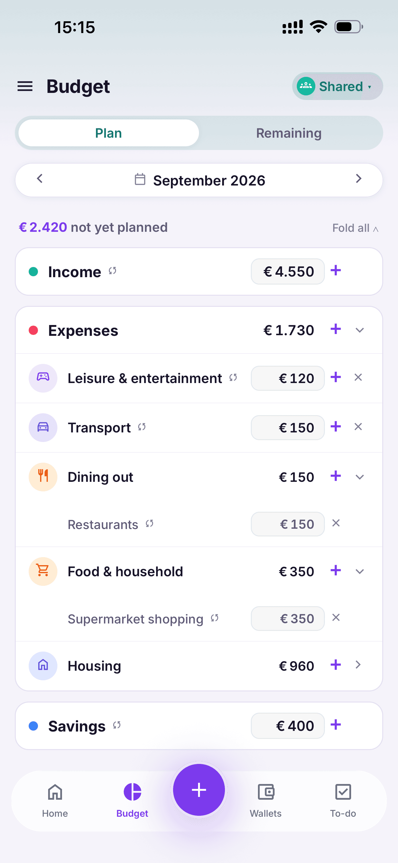 Budget Plan tab