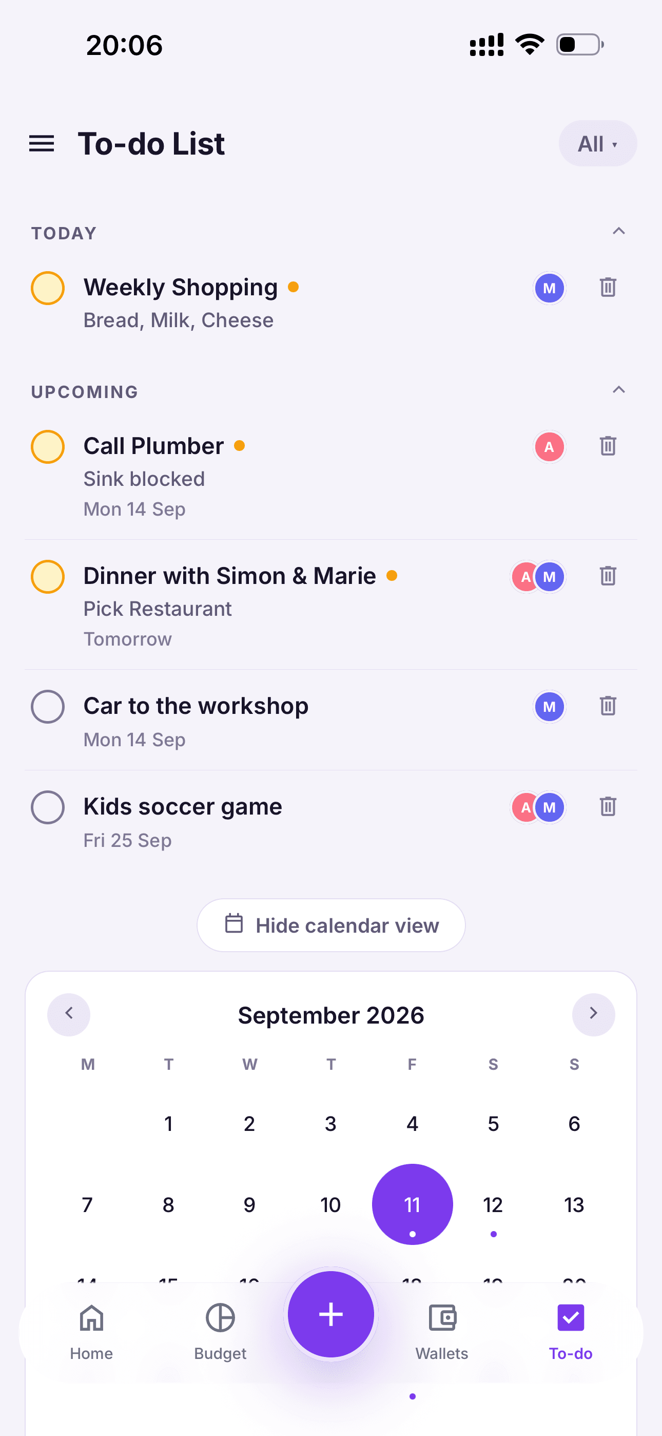 To-do tab (shared household list)